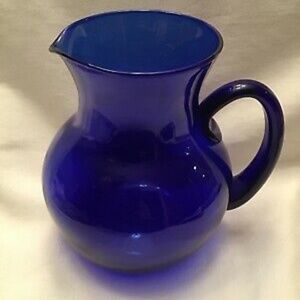 Vintage Hand Blown Cobalt Blue Glass Pitcher